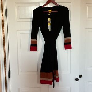 Catherine Malandrino Wool/Cashmere Black/Color Block Dress Size Medium